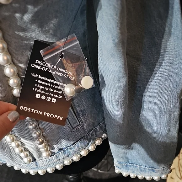 Pearl Embellished Denim Jacket - Picture 2 of 11